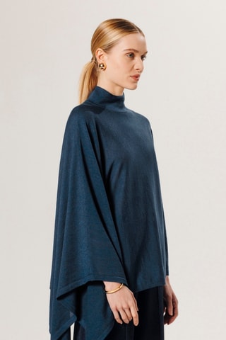 Poncho em lã merino - Azul-escuro