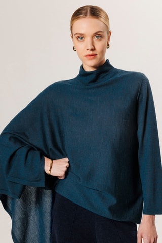 Poncho em lã merino - Azul-escuro
