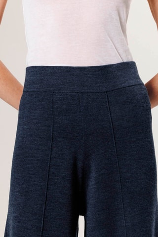 Calças wide legs em lã merino - Azul-marinho