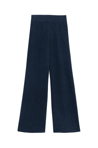 Calças wide legs em lã merino - Azul-marinho