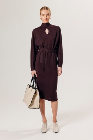 Vestido comprido em lã merino - Violeta-escuro