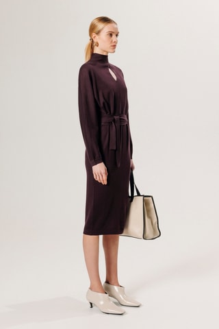 Vestido comprido em lã merino - Violeta-escuro