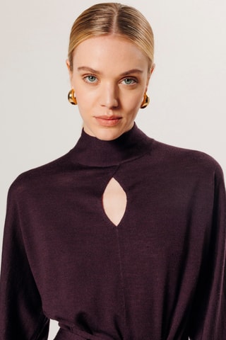Vestido comprido em lã merino - Violeta-escuro