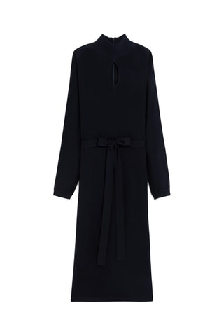 Vestido comprido em lã merino - Azul-marinho