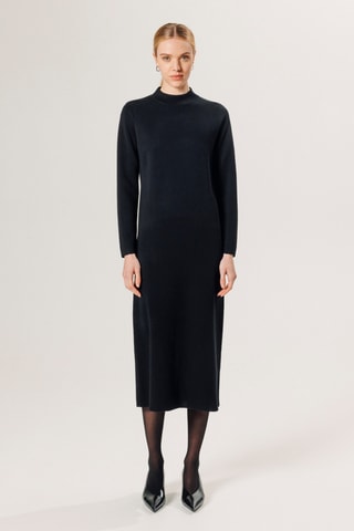 Vestido direito em lã merino - Preto