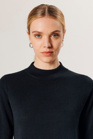 Vestido direito em lã merino - Preto