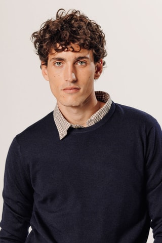 Camisola em lã merino - Azul-marinho