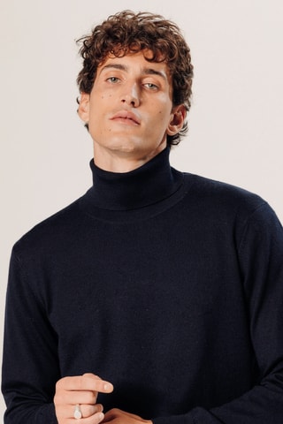 Camisola em lã merino - Azul-marinho