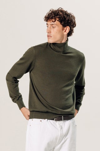 Camisola em lã merino - Verde-caqui