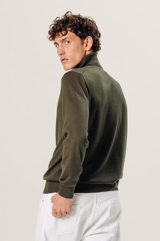 Camisola em lã merino - Verde-caqui
