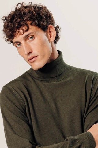 Camisola em lã merino - Verde-caqui