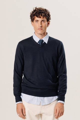 Camisola em lã merino - Azul-marinho