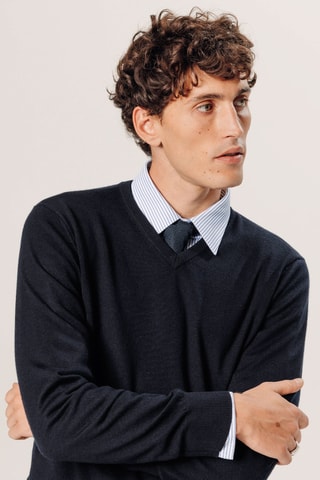 Camisola em lã merino - Azul-marinho