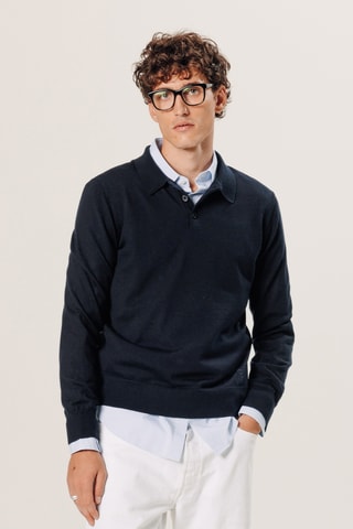 Camisola em lã merino - Azul-marinho