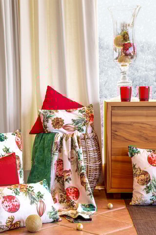 2 housses de coussin en velours Decoration Xmas - Blanc et rouge - 30 x 50 cm