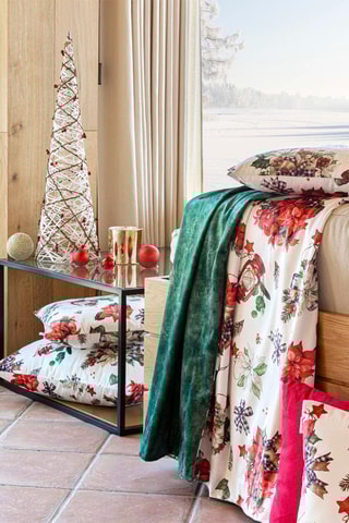 2 housses de coussin en velours Ribbon - Blanc et rouge - 45 x 45 cm