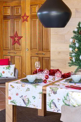 Chemin de table Puppies Blanc et vert