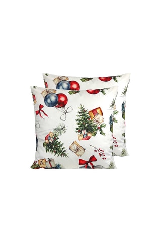 2 housses de coussin en velours Presents - Blanc et vert - 60 x 60 cm