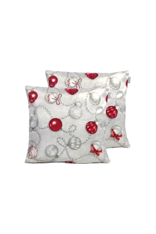 2 housses de coussin en velours Xmas days - Gris et rouge - 45 x 45 cm
