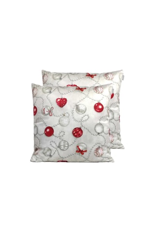 2 housses de coussin en velours Xmas days - Gris et rouge - 60 x 60 cm