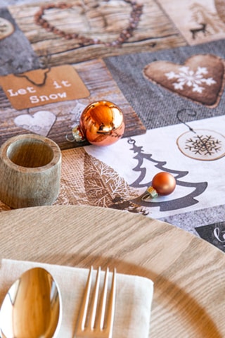 Nappe Warm Xmas Gris et beige