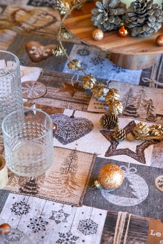 Nappe Warm Xmas Gris et beige