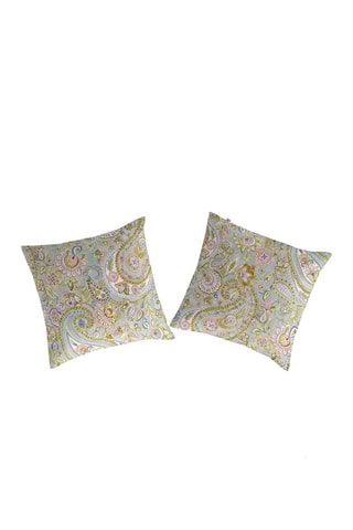 2 taies d'oreiller en coton 57 fils/cm² Argun - Turquoise et rose