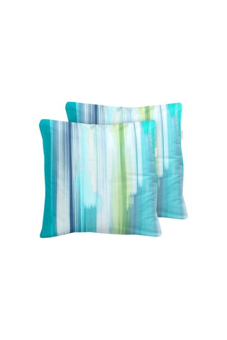 2 taies d'oreiller en coton 57 fils/cm² Loane - Bleu lagon et vert clair