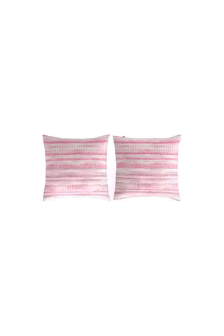 2 taies d'oreiller en coton 57 fils/cm² Tribe B - Rose et écru