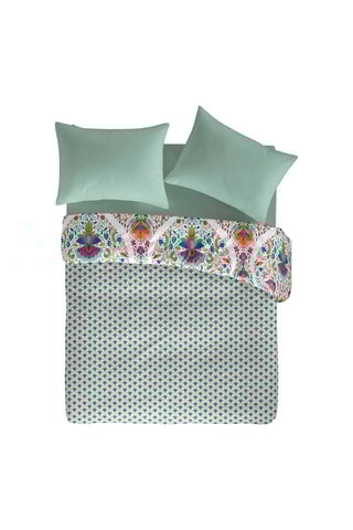 Housse de couette en coton 57 fils/cm² Shire - Vert d'eau et rose