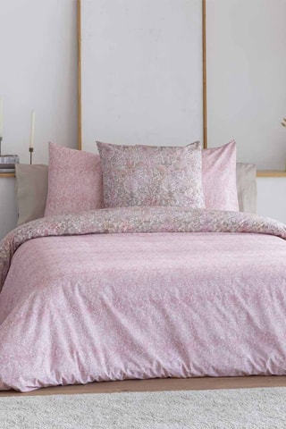 Housse de couette en coton 57 fils/cm² Levira - Rose et blanc