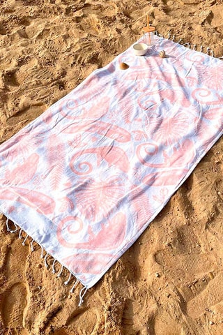 Serviette de plage Selva - Rose et blanc - 90 x 170 cm