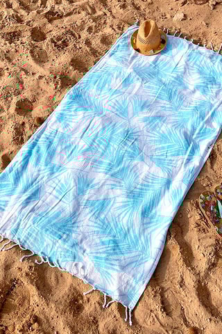 Serviette de plage Tropical - Bleu et blanc - 90 x 170 cm