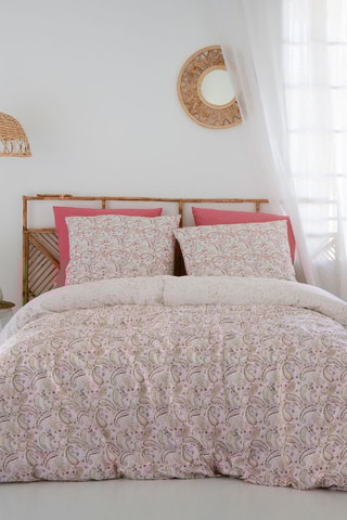 Housse de couette en coton 57 fils/cm² Harmonie - Rose et blanc