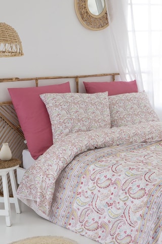 Housse de couette en coton 57 fils/cm² Harmonie - Rose et blanc