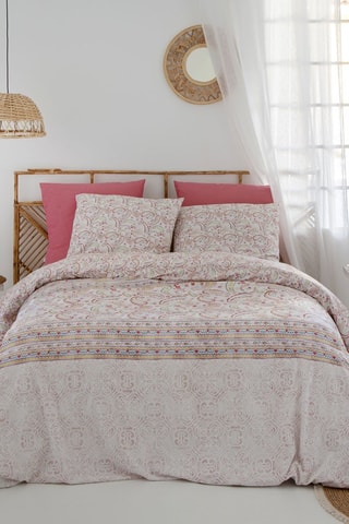 Housse de couette en coton 57 fils/cm² Harmonie - Rose et blanc
