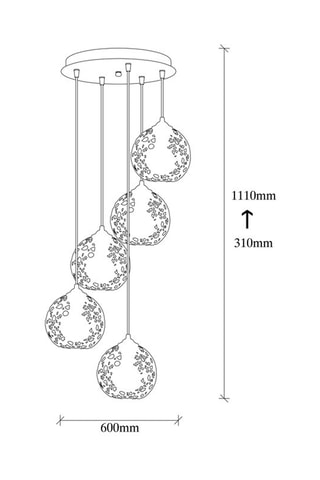 Hanglamp Fellini - Zwart - 5 x 40 W
