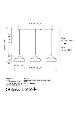 Hanglamp Yildo - Zwart - 3 x 40 W