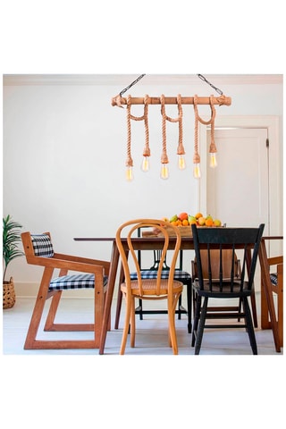 Hanglamp Erebos - Zwart en Naturel - 6 x 100 W