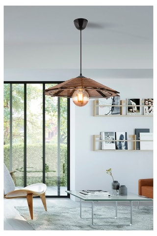Houten Hanglamp - Naturel en Zwart - 60 W
