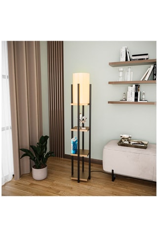 Staanlamp met Element Shelf Lamp - 8115 - Zwart en Goudkleurig - 40 W - 130 cm