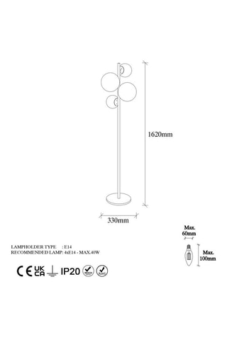 Staanlamp Fazli - Zwart - 4 x 40 W - 162 cm