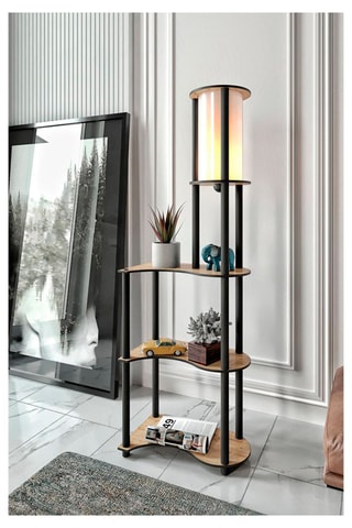 Staanlamp - Zwart en Houtimitatie - 40 W - 140 cm
