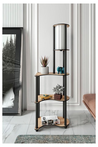 Staanlamp - Zwart en Houtimitatie - 40 W - 140 cm