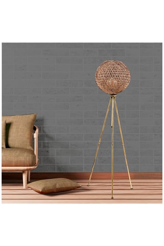 Staanlamp op driepoot - Goudkleurig en Naturel - 45-60 W - 138 cm