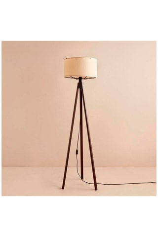 Houten Staanlamp op Driepoot - Crèmekleurig en Naturel - 60 W