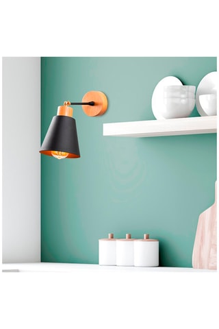 Houten Wandlamp Manavgat - Zwart en Naturel - 100 W
