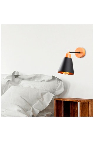 Houten Wandlamp Manavgat - Zwart en Naturel - 100 W