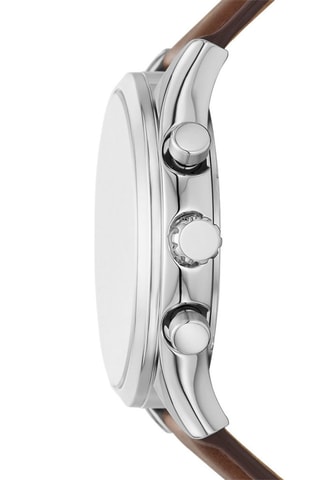 Leren Quartz Horloge- Chronograaf - Bruin en Zilverkleurig