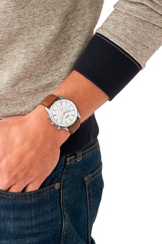 Leren Quartz Horloge Sullivan Bruin en Zilverkleurig